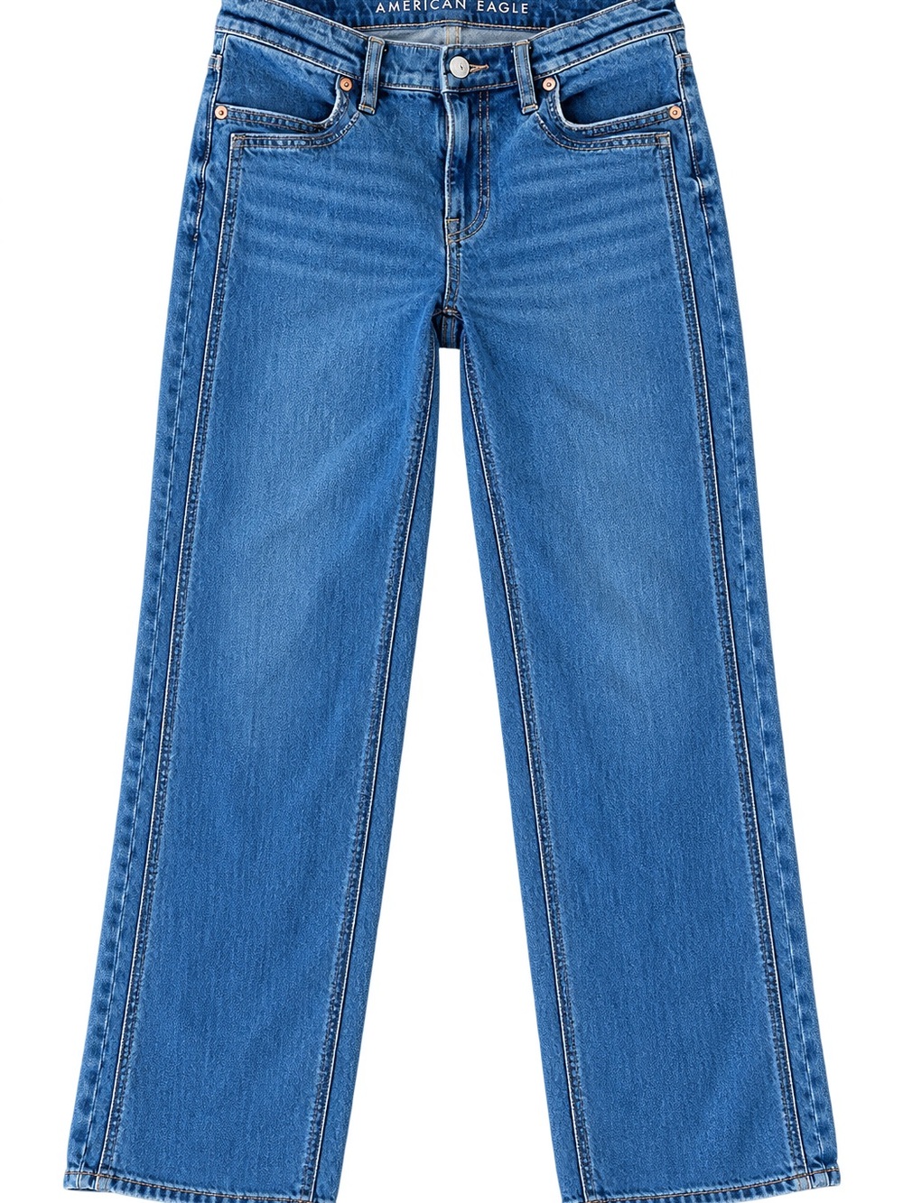 American Eagle Outfitters Women's Straight Leg Jeans in Classic Blue Denim
